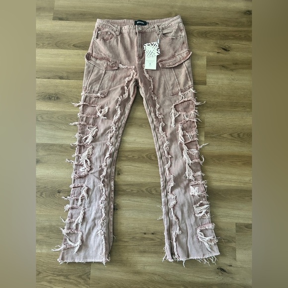 GUAPI Shredded Cargo Jeans in Mauve Pink – EU Size 40/ US Size 6– NWT - Picture 1 of 14